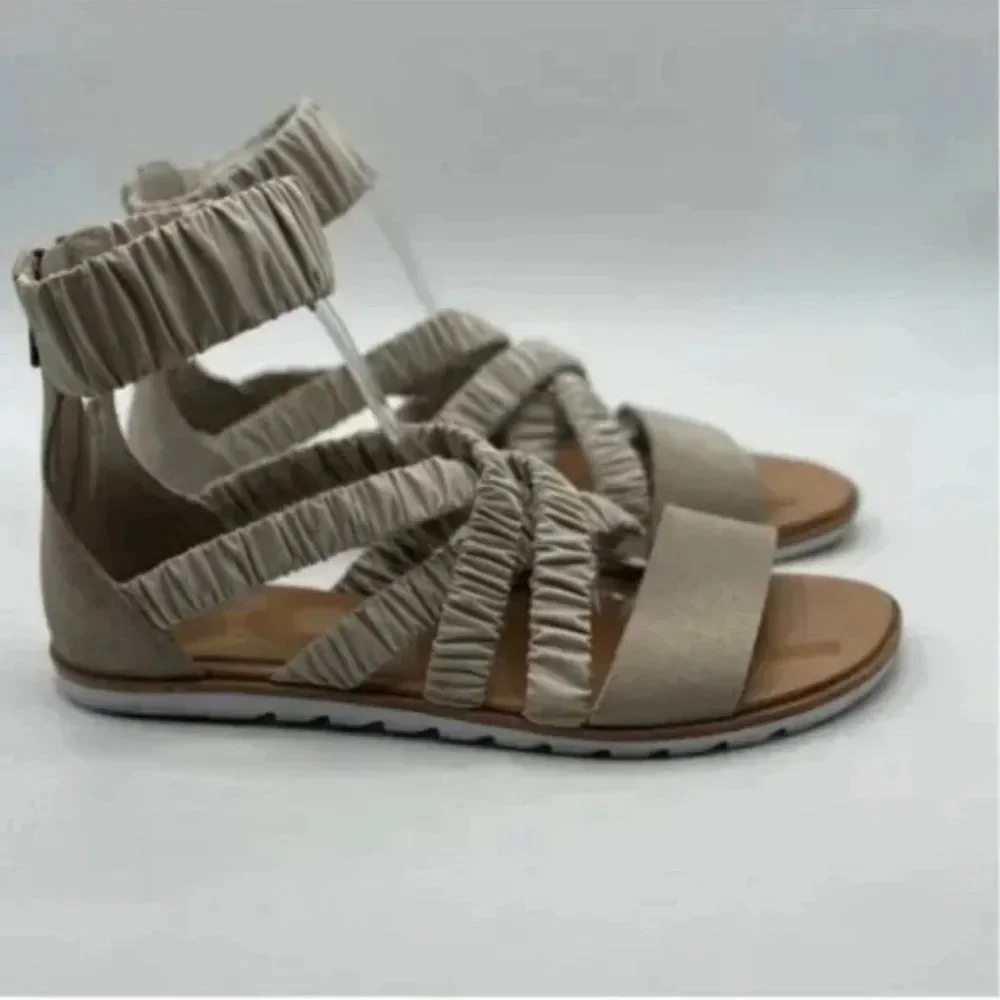 Sorel Women's Ella II Ankle Strap Leather Upper Sandals in Taupe Size 9.5